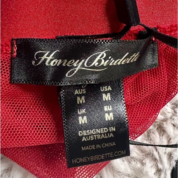 Honey Birdette SAMANTHA Red & Gold Cheeky Brief Panty Medium - Picture 3 of 3